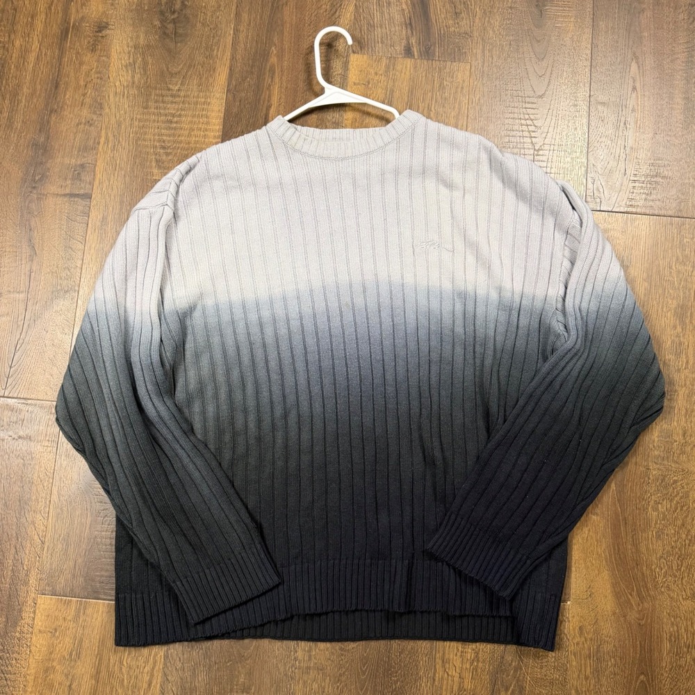 FUBU Y2K Ombre Ribbed Knit Sweater XXL Gray Black Hip Hop Streetwear